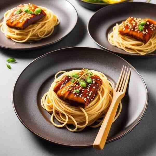 Паста с курицей медом и соевым соусом